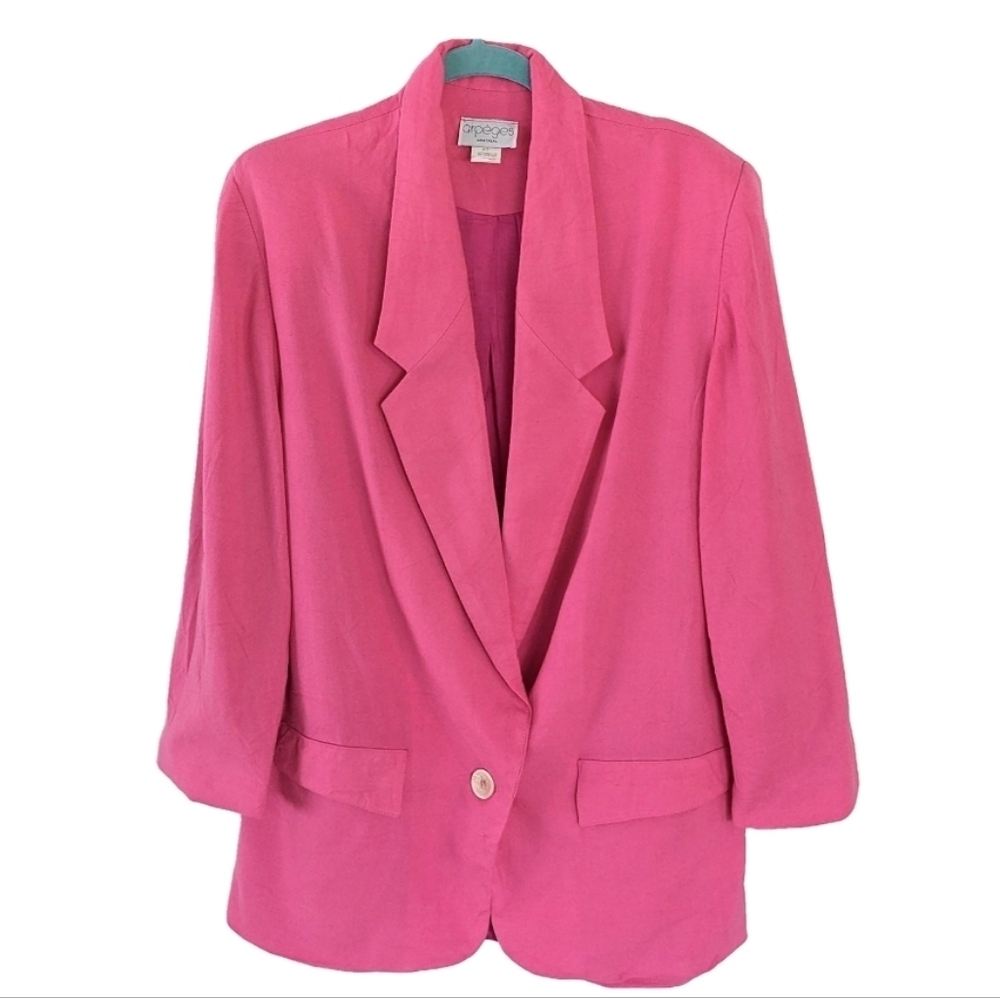 Vintage 100% linen blazer jacket bright pink magenta medium
